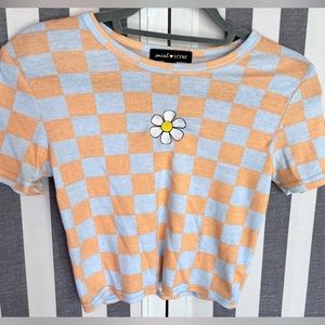 Orange Checkerboard Crop Top with Flower